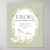 Groene Gekke Gans Floral Gingham Favors Sign Poster (Voorkant)