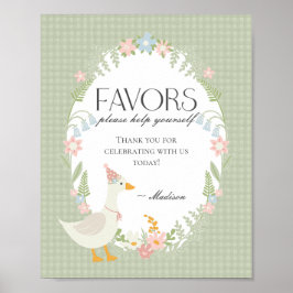 Groene Gekke Gans Floral Gingham Favors Sign Poster