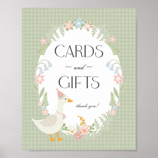 Groene Gekke Gans Floral Gingham Kaarten en gesche Poster (Voorkant)
