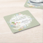 Groene Gekke Gans Floral Gingham Verjaardag Kartonnen Onderzetters (Schuin)