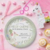 Groene Gekke Gans Floral Gingham Verjaardag Papieren Bordje (Feest)