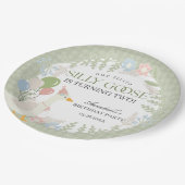 Groene Gekke Gans Floral Gingham Verjaardag Papieren Bordje (Gekanteld)