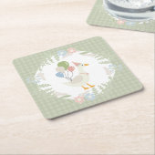 Groene Gekke Goose Floral Gingham Paper Kartonnen Onderzetters (Schuin)