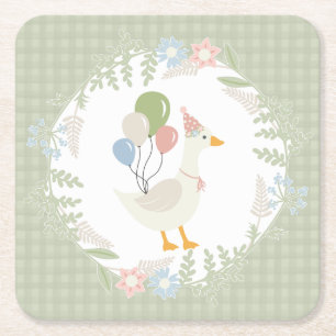 Groene Gekke Goose Floral Gingham Paper Kartonnen Onderzetters
