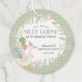 Groene Gekke Goose Floral Gingham Verjaardagsfeest Bedankjes Labels (Achterkant)