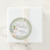 Groene Gekke Goose Floral Gingham Verjaardagsfeest Bedankjes Labels (In situ)