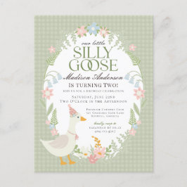 Groene Gekke Goose Floral Gingham Verjaardagsfeest Briefkaart