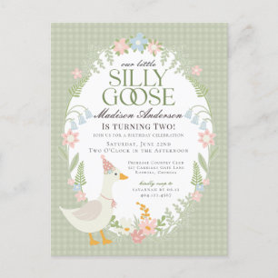 Groene Gekke Goose Floral Gingham Verjaardagsfeest Briefkaart