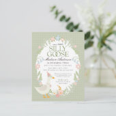 Groene Gekke Goose Floral Gingham Verjaardagsfeest Briefkaart (Staand voorkant)