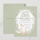 Groene Gekke Goose Floral Gingham Verjaardagsfeest Briefkaart (Voorkant / Achterkant)