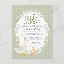 Groene Gekke Goose Floral Gingham Verjaardagsfeest Briefkaart
