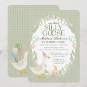 Groene Gekke Goose Floral Gingham Verjaardagsfeest Kaart (Voorkant / Achterkant)