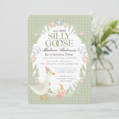 Groene Gekke Goose Floral Gingham Verjaardagsfeest Kaart (Staand voorkant)