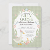 Groene Gekke Goose Floral Gingham Verjaardagsfeest Kaart (Voorkant)
