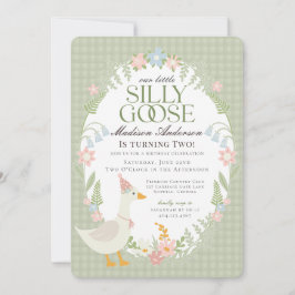 Groene Gekke Goose Floral Gingham Verjaardagsfeest Kaart