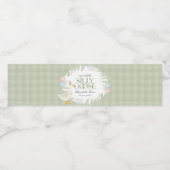 Groene Gekke Goose Floral Gingham Waterfles Etiket (Enkel label)