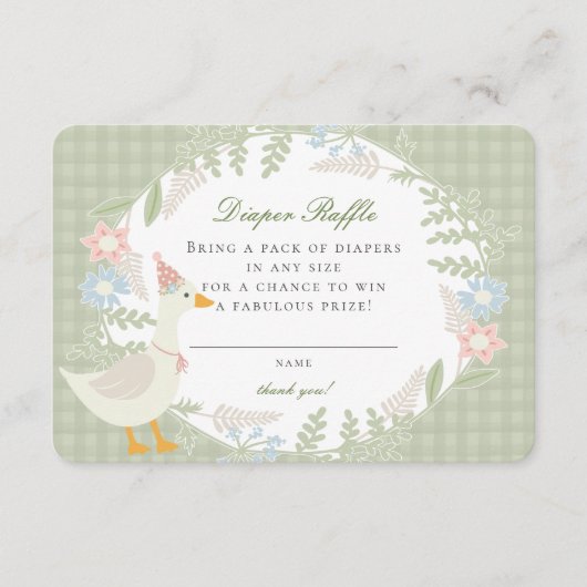Groene Gekke Goose Gingham Bloemen Luier Raffle Informatiekaartje (Voorkant)