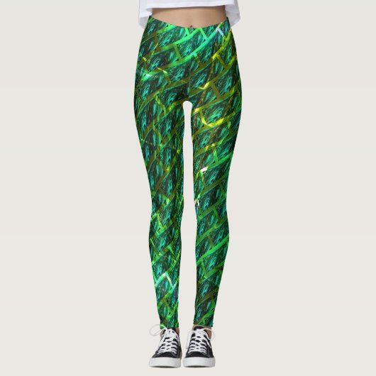 Groene, gekraste, raster of andere steen leggings (Voorkant)
