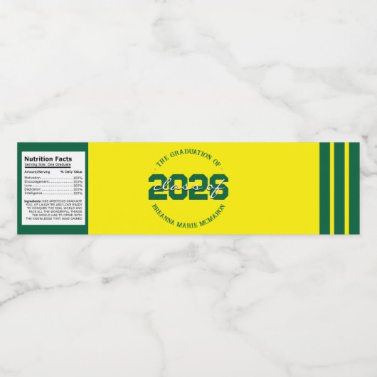 Groene & Gele Afstudeerfleslabels Waterfles Etiket (Enkel label)