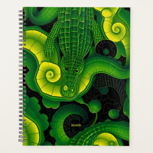 Groene Gele Alligator Krokodil Draak Naam Planner (Voorkant)