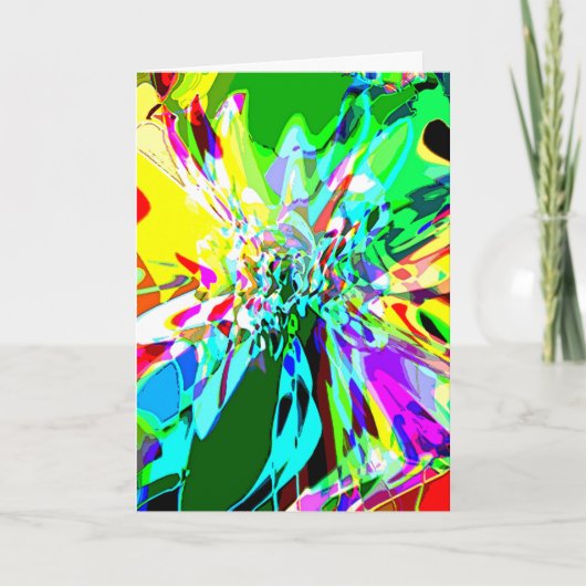 Groene Gele Aqua Pink Fantasy Flower Motif Kaart (Voorkant)