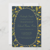Groene gele bladeren op Navy Blue Trunk Party Kaart (Voorkant)