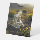 Groene & Gele Bloem & Man Reclamebord Met Voetstuk (Voorkant)