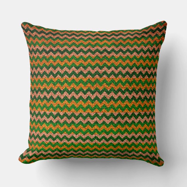 Groene gele Chevron Stripes Pattern Kussen (Voorkant)
