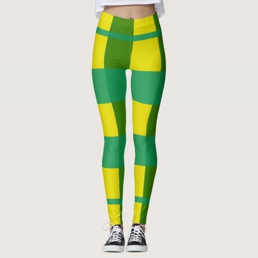 Groene/gele damesleggings leggings (Voorkant)