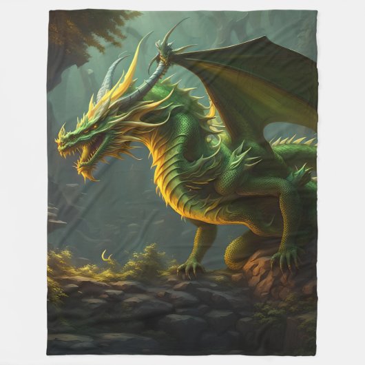 Groene & Gele Dragon Fleece Deken (Voorkant)