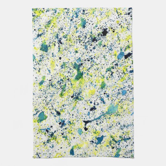 Groene, Gele, en Blauwe Abstracte Waterverf Theedoek (Verticaal)