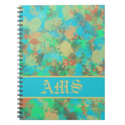 Groene, gele en blauwe druppels abstract notitieboek (Voorkant)