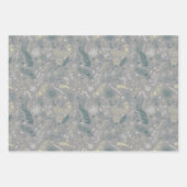 Groene, gele en witte bloemendoodles in grijs. inpakpapier vel (Voorkant 3)