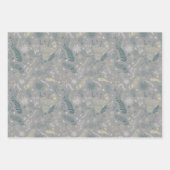 Groene, gele en witte bloemendoodles in grijs. inpakpapier vel (Voorkant 2)