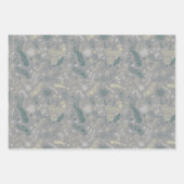 Groene, gele en witte bloemendoodles in grijs. inpakpapier vel (Voorkant)