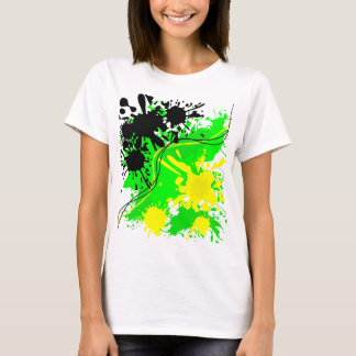 Groene, gele en zwarte spatverf t-shirt