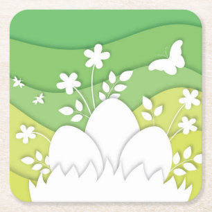 Groene gele golven die eitjes eten kartonnen onderzetters