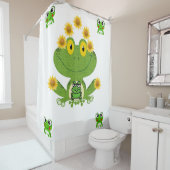 Groene gele kikkervisgordijn, wit douchegordijn (In situ)