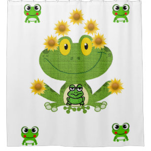 Groene gele kikkervisgordijn, wit douchegordijn