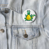 Groene gele krokodil ronde button 5,7 cm (In situ)
