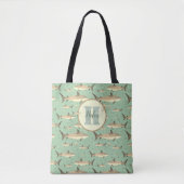 Groene & Gele Naam + Waterverf Monogram Haai Tote Bag (Voorkant)