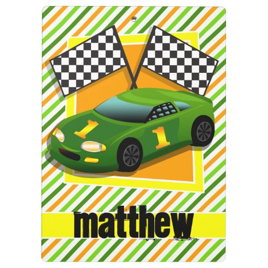 Groene, Gele & Oranje raceauto, Strepen Klembord (Achterkant)