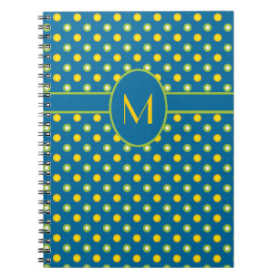Groene, gele polka's monogram spiraal Notitieboek