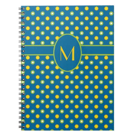 Groene, gele polka's monogram spiraal Notitieboek (Voorkant)