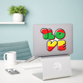 Groene gele rode rata Reggae One Love Sticker (Laptop op bureau)