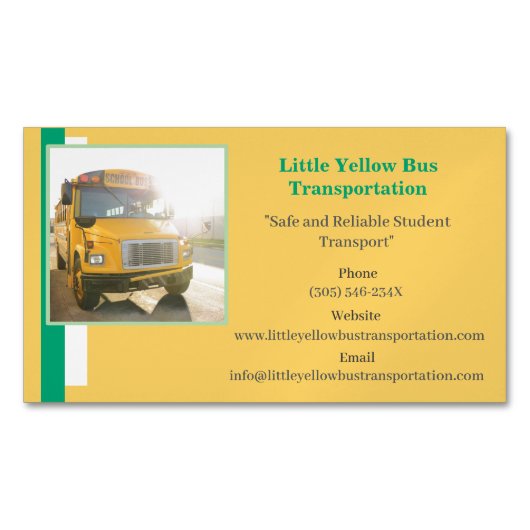 Groene gele schoolbuschauffeur magnetisch visitekaartje (Voorkant)