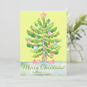 Groene Gele Waterverf Vroegere kerstboom Feestdagenkaart (Staand voorkant)