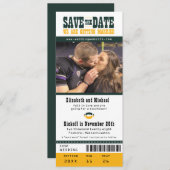 Groene Gele Weddenschap Sparen de Ticket van het F Save The Date (Voorkant / Achterkant)
