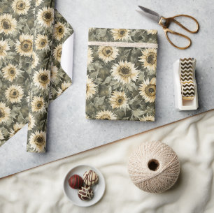 Groene Gele Zonnebloemen Verjaardag Cadeaupapier