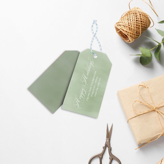 Groene Gelukkig Kerst Calligraphy Lettertype Cadeaulabel